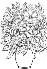 Obraz premium Coloring book for children flower bouquet cartoon style