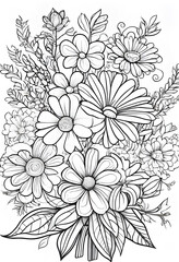 Obraz premium Coloring book for children flower bouquet cartoon style