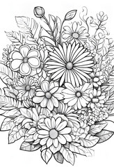Coloring book for children flower bouquet cartoon style