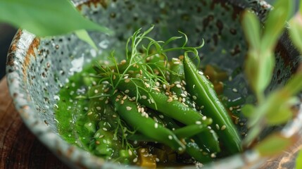 Plant based meal steamed green bean appetizer