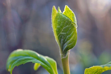 A leafy branch with a green leaf on it