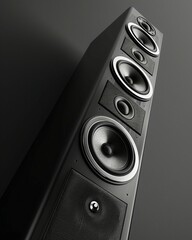a close up of a speaker on a black surface