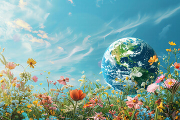 Fototapeta na wymiar Earth Day poster, sustainable space design, clear backdrop,