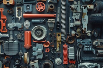 a bunch of different types of machinery on a wall