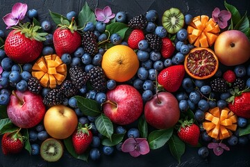 a bunch of fruit that are on a table