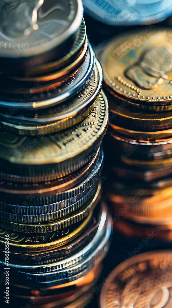 Poster a stack of coins with different colors and sizes