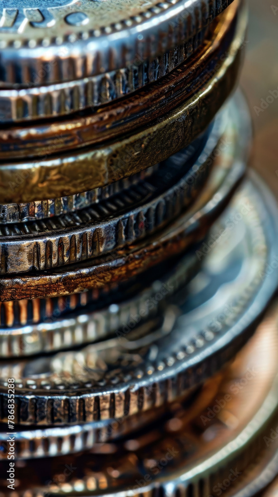 Poster a stack of coins with different values and designs