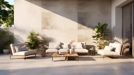 Modern loft style concrete patio for sitting and drinking coffee 