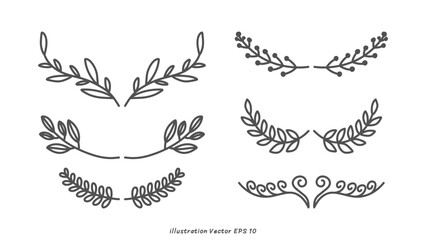 Floral ornamental doodle dividers, vintage hand drawn tribal arrow and calligraphic deco border vector set isolated on white background. Vector Illustration EPS 10