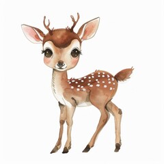 A cute cartoon deer with big eyes and a pink nose.