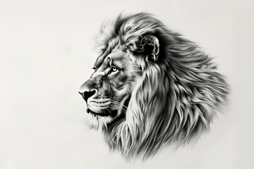 A lion with a long mane and a black and white face