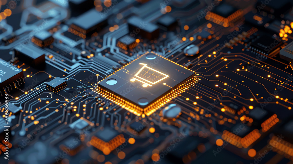 Poster a computer chip with a shopping cart on it