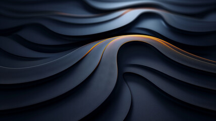 Velvety waves with luminous gold highlights on a dark background, Concept of luxury and fluid elegance