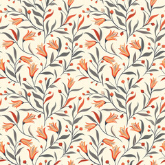 Floral orange color, form natural, seamless fabric pattern.
