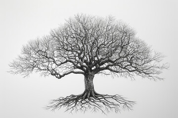 A tree with roots is drawn on a white background