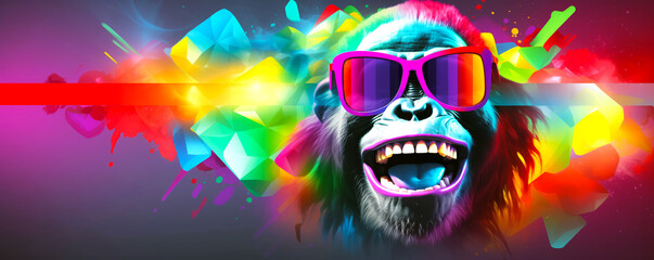Happy Chimpanzee Wearing Sunglasses Digital Art