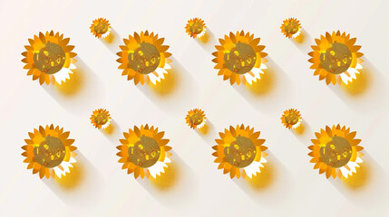 Floral-themed infographics with gold and yellow circles mimic abstract sunflowers.