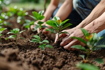 Hands tenderly planting a young tree, embodying care for the environment and sustainability.