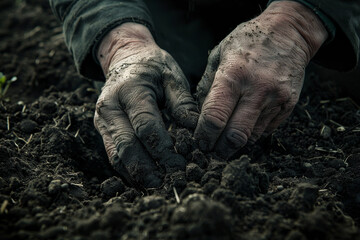 A person is planting a seed in the dirt - obrazy, fototapety, plakaty
