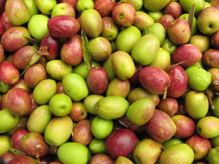 close up overhead view of olives