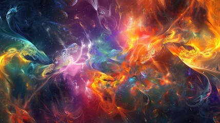 An abstract representation of cosmic transcendence, with vibrant colors and dynamic shapes capturing the essence of the universe's infinite possibilities.