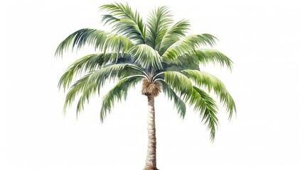 Palm tree watercolor in painting hand drawn style isolated on white background.