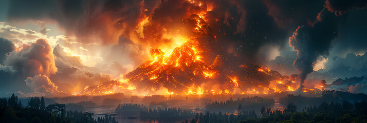 fire burning in the fireplace,
 AI Generated Illustration Volcanic Eruption