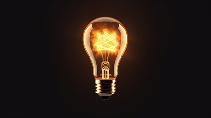 Classic filament lightbulb is on isolated on dark background - obrazy, fototapety, plakaty
