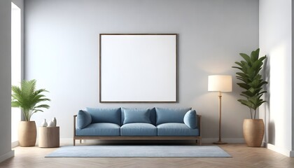 modern living room with sofa and empty frame 