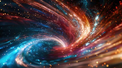 An abstract cosmic phenomenon featuring swirling ribbons of colorful light dancing across the night sky, creating a stunning celestial spectacle. - obrazy, fototapety, plakaty