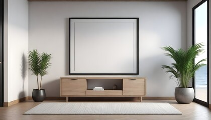 modern living room with empty frame 