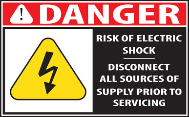 Danger risk of electrical shock hazard warning sign vector