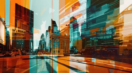 Foto op Plexiglas An abstract interpretation of the urban landscape, with bold lines and vibrant colors capturing the energy and vitality of the city. © Ammar