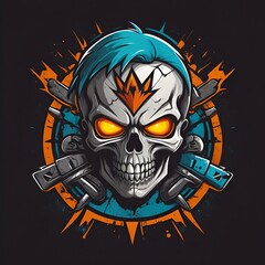 Neon cyberborg style skull vector illustrator for t-shirt