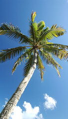 Admiring a tall palm tree under the electric blue sky