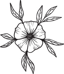 Hand-drawn floral arrangement outlines design flowers and leaves bouquet. Sketch design of floral decorative