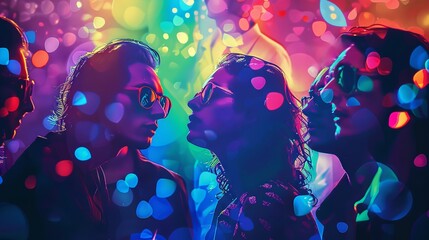 Group of Three in Colorful Dot Effect Background