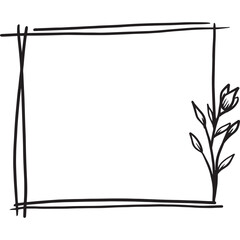 Organic simple floral frame with hand drawn flowers and leaves