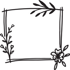Organic simple floral frame with hand drawn flowers and leaves