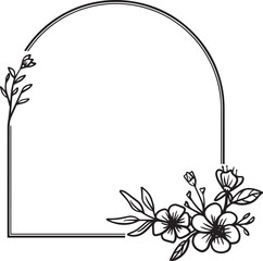 Aesthetic and rustic arch floral frame with hand drawn leaves and flowers simple and minimalist frame design