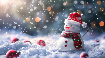 Fototapeta premium Text of merry Christmas and happy new year on a snow background digitally created