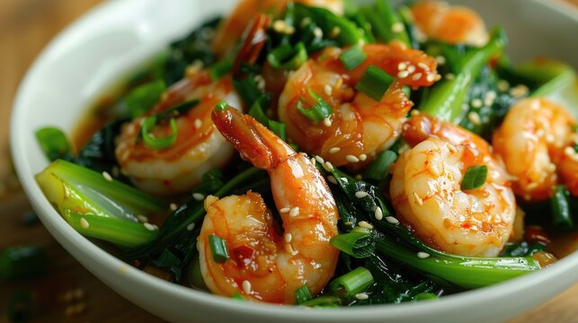 Stir fried shrimp and bok choy in Chinese style