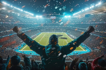 Electric atmosphere in the stadium, as fans roar with excitement - obrazy, fototapety, plakaty