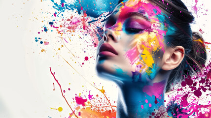 Naklejka premium Splash color art with woman on white background
