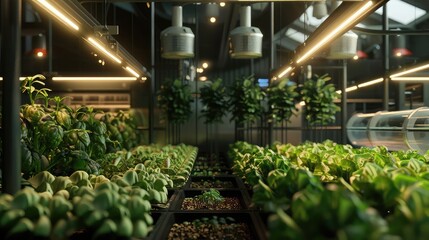 An advanced agricultural facility harnessing the power of vertical farming, hydroponics, - obrazy, fototapety, plakaty