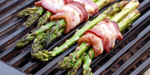 Bacon Wrapped Asparagus on a barbecue grill