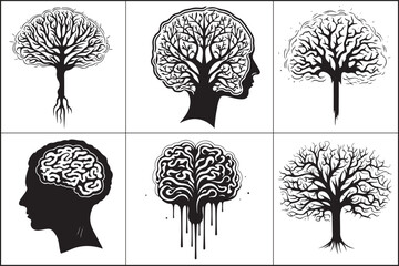 a brain of human silhouette black bold clean simple vector illustration.