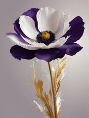 Abstract minimalist Anemone painting, Purple and white anemone, Ultra Minimalist.