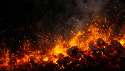 炎。火の粉。たき火の背景素材。キャンプファイヤー。火が燃えるイメージ素材。flame. sparks. Bonfire background material. campfire. Image material of burning fire. - obrazy, fototapety, plakaty