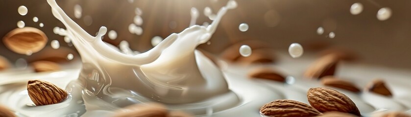 Almond milk splash high-speed photography - obrazy, fototapety, plakaty